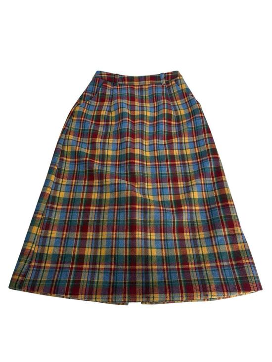 Serious Zizifei Dresses & Skirts - Serious Zizifei Womens Blue Yellow Red Tartan Wool Plaid A-Line Skirt Pockets